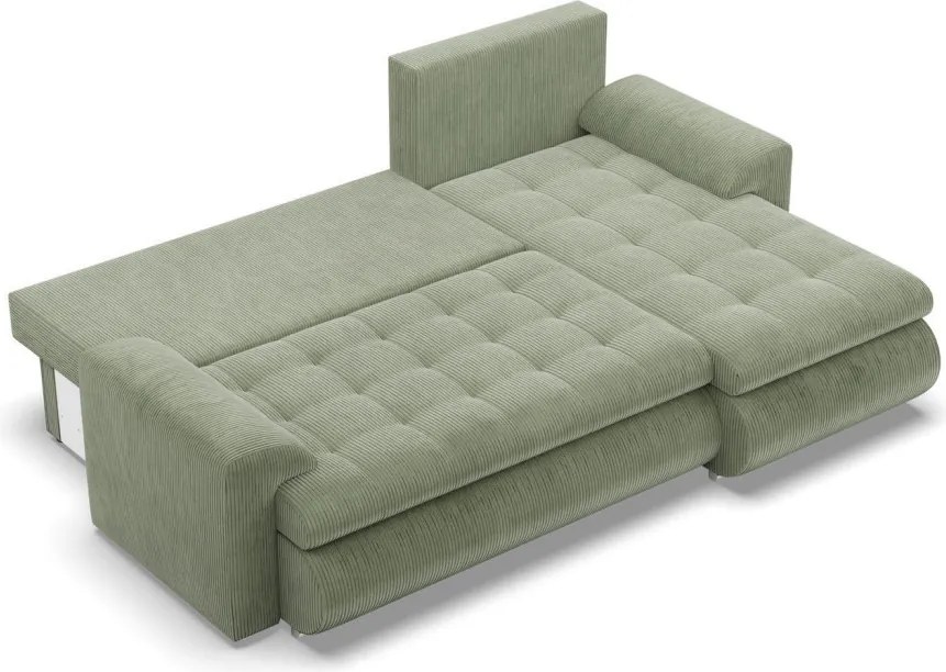 Tokio sarokkanapé, 2 ágyneműtartóval, kordbársony, jobboldali, zöld