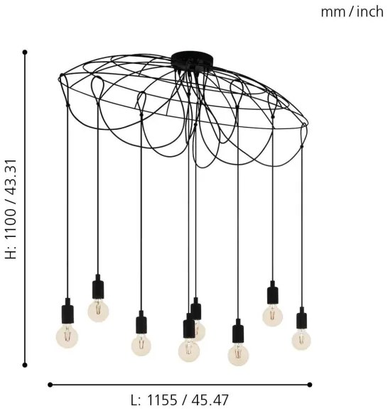 Eglo 43322 - Csillár zsinóron HOGSMILL 8xE27/40W/230V