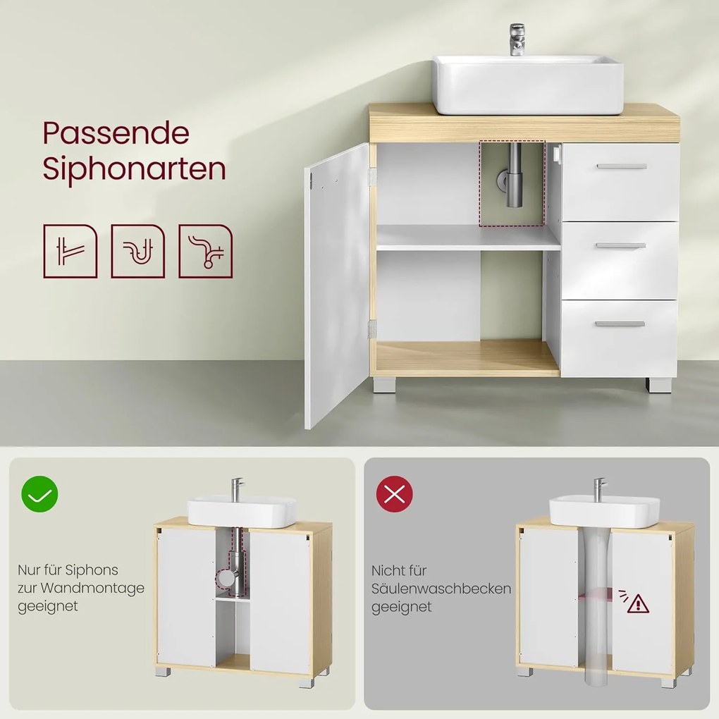 mosdó alatti szekrény, 30 x 70 x 64 cm, fehér - bézs