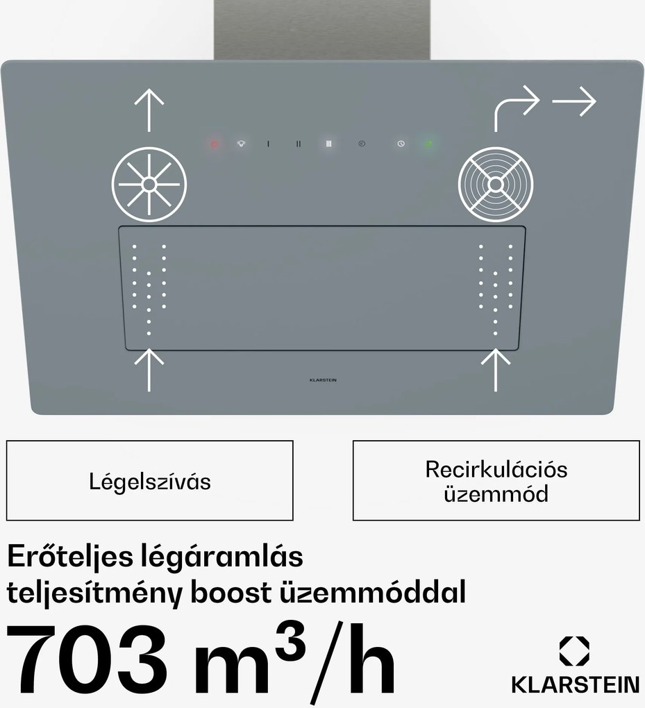 Klarstein SleekAir elszívó, A+++, 717 m³/h, Érintő, LED, 60 cm