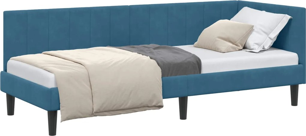 vidaXL Sarokágy keret fejtámlával Kék 80 cm x 200 cm Bársony