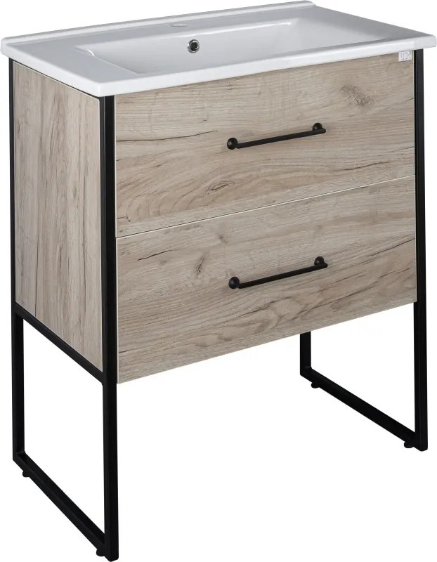 TMP IRON 75 álló fürdőszobabútor - Lava porcelán mosdóval - 76 x 46 cm