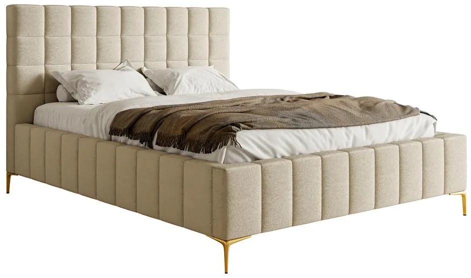 Franciaágy 180 cm Sheldona 180 (ágyráccsal) (tárolóhellyel) (bézs + arany). 1099757