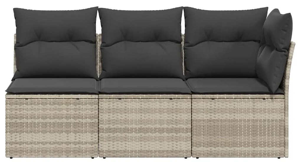 3 személyes világosszürke polyrattan kerti kanapé párnával