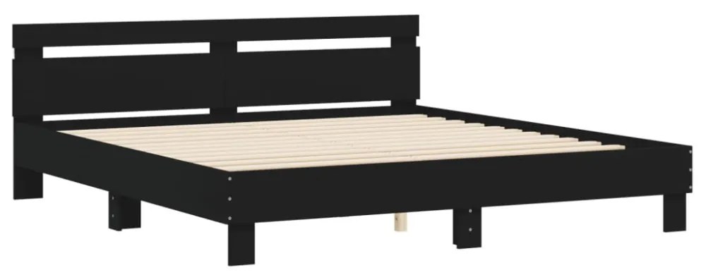 fekete ágykeret fejtámlával és LED-del 200 x 200 cm
