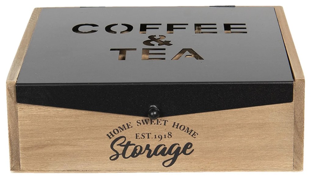 Fa teásdoboz 9 rekeszes fém tetővel Coffee&Tea