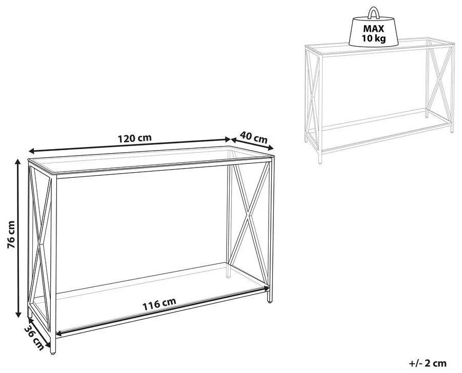 Ezüst üveg konzolasztal 40 x 120 cm AUDET Beliani
