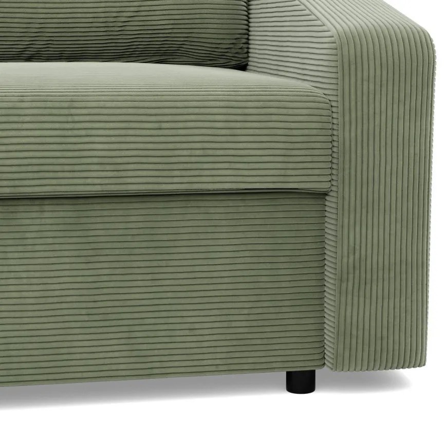 Zeus sarokkanapé, 2 ágyneműtartóval, döntött kartámasz, kordbársony, univerzális oldal, hab töltet, zöld