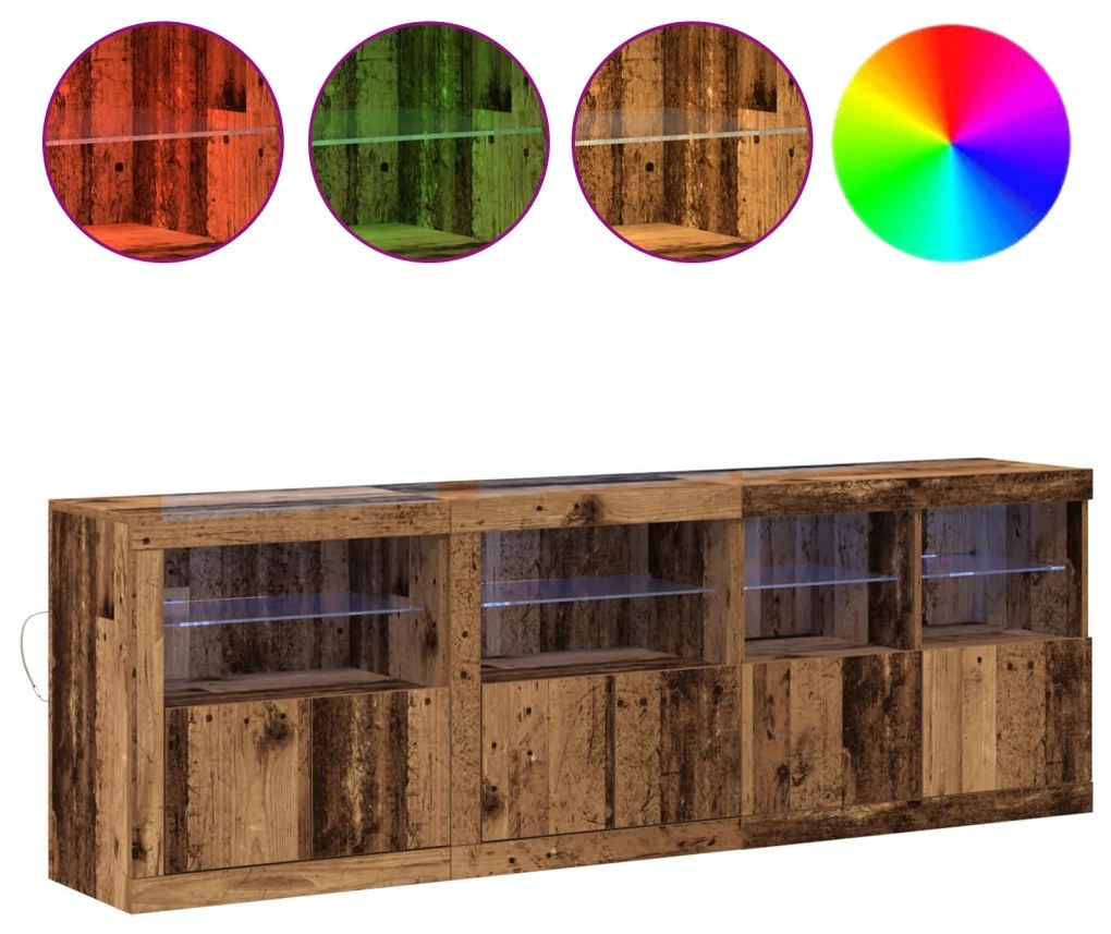büfé LED világítással régies fa 202x37x67 cm Mérnöki fa.