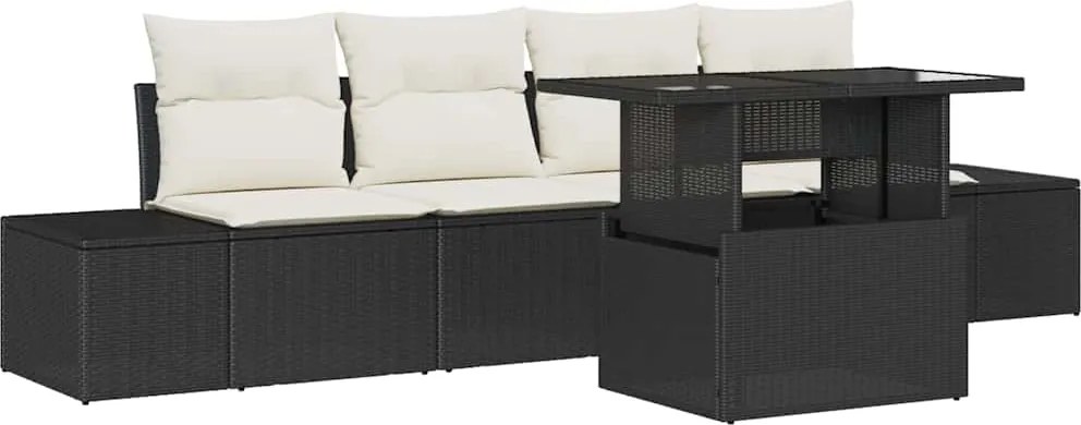 vidaXL Kanapé Szett párnával 5 pcs Fekete és Krém polirattan