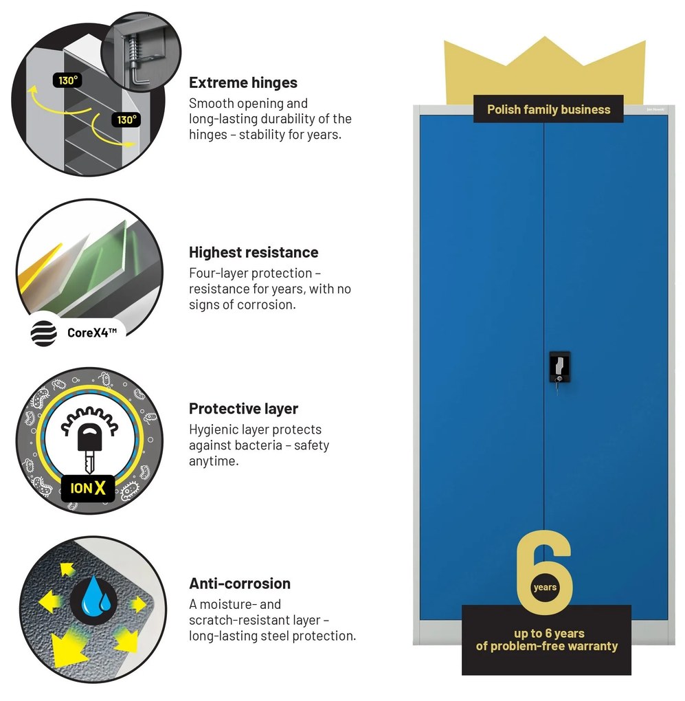 Fém iratszekrény JAN H, 900 x 1950 x 400 mm, szürke-kék