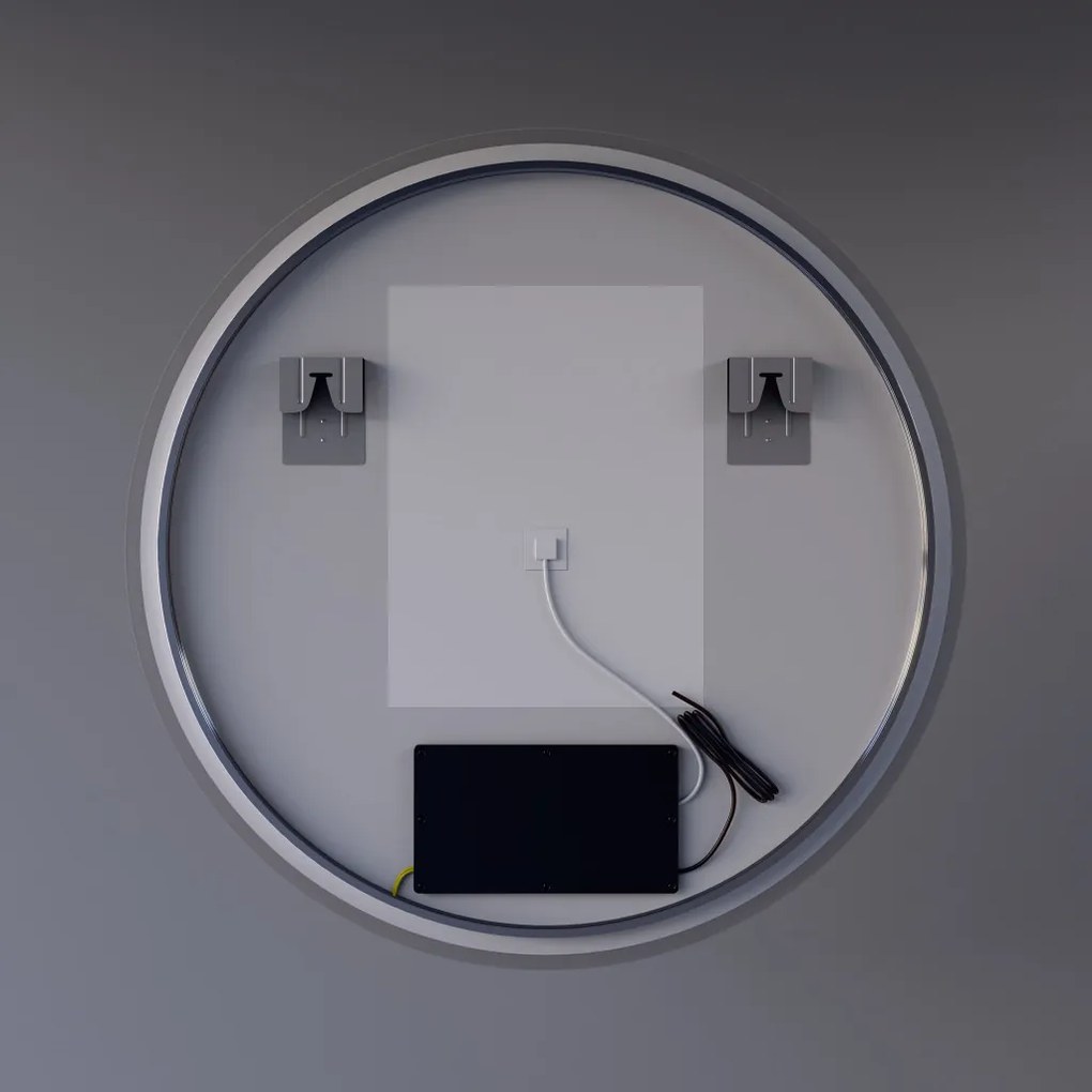 Kerek fürdőszobai LED tükör Ø80cm | Bluetooth hangszóró - Páramentesítő - Óra - Fényerő és színhőmérséklet szabályozás | Welland Alpha