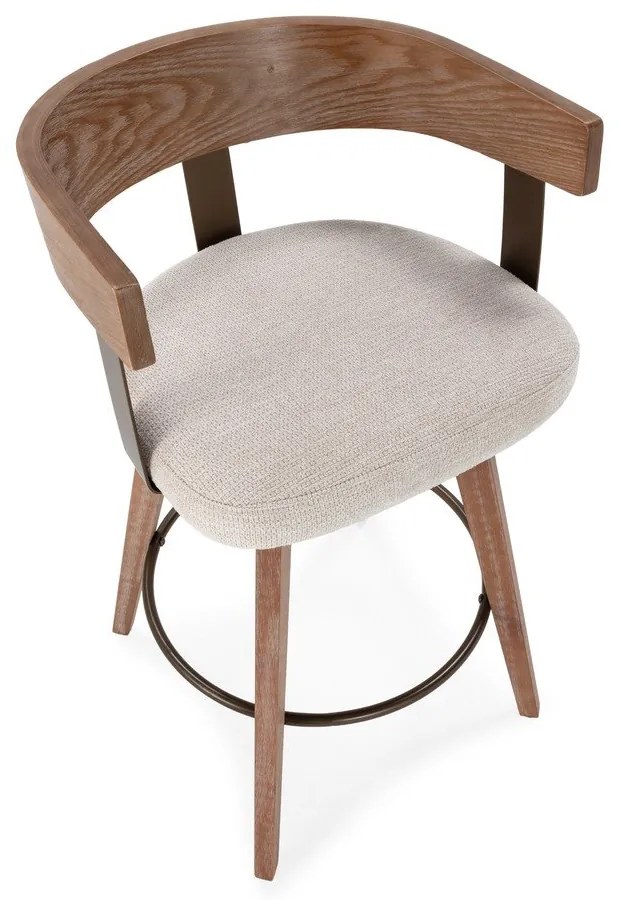 Krémszínű-natúr színű kárpitozott karfás bárszék szett 2 db-os Ilia – MOME