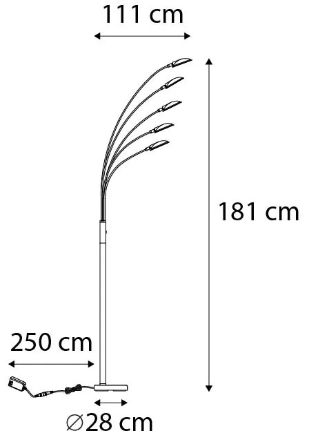 Design állólámpa sárgarézzel, LED-del 5 lámpás - Sixties Trento