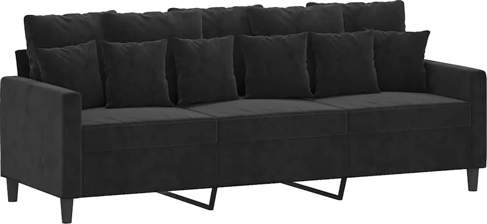vidaXL 3 személyes fekete bársony kanapé 180 cm