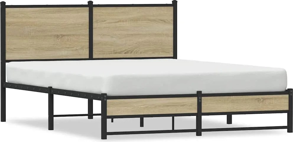vidaXL sonoma tölgy színű fém ágykeret matrac nélkül 150 x 200 cm