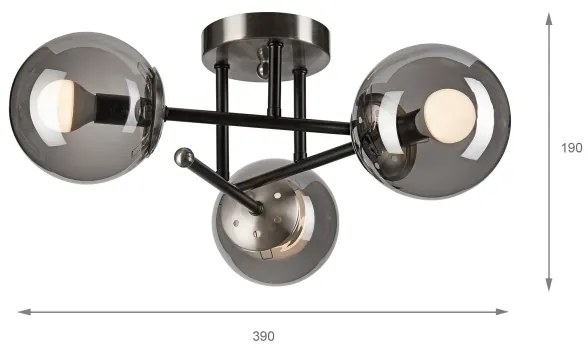 Felületre szerelhető csillár MALENA 3xE14/5W/230V fekete/füstös