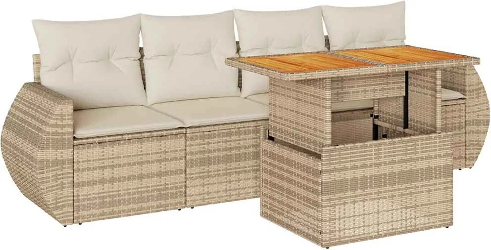 vidaXL 5 részes bézs polyrattan kerti ülőgarnitúra párnákkal