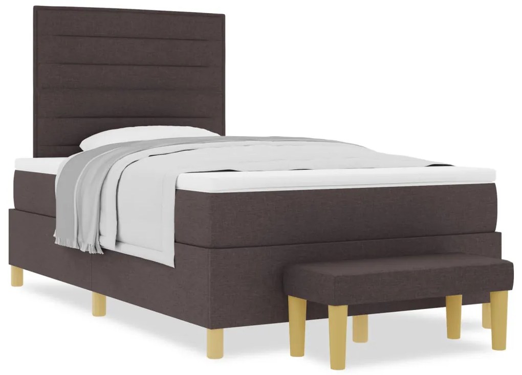 Box Spring ágy matraccal és paddal, sötétbarna, 120x190 cm, szövet