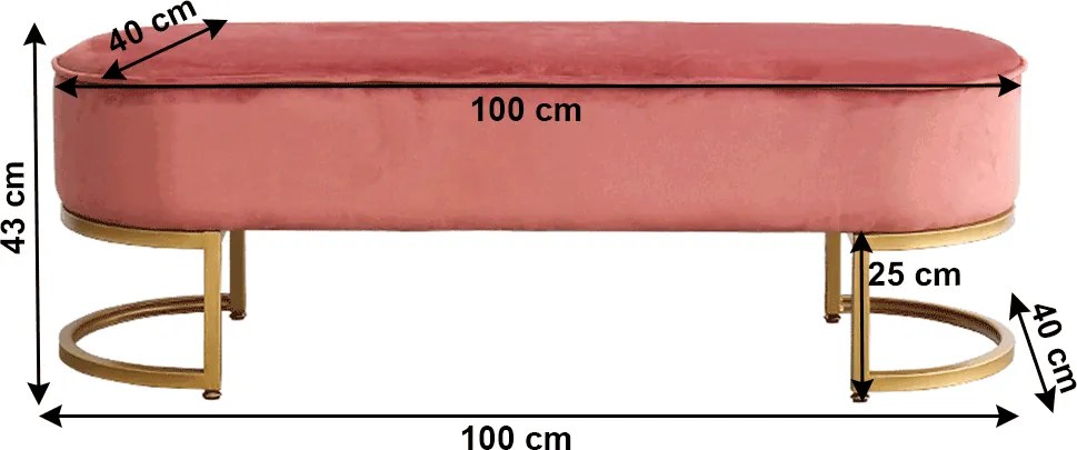 Dizájnos pad, rózsaszín Velvet szövet/gold króm-arany, MIRILA NEW