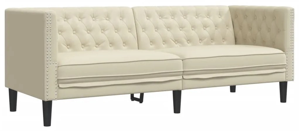 3 személyes krémszínű műbőr Chesterfield kanapé