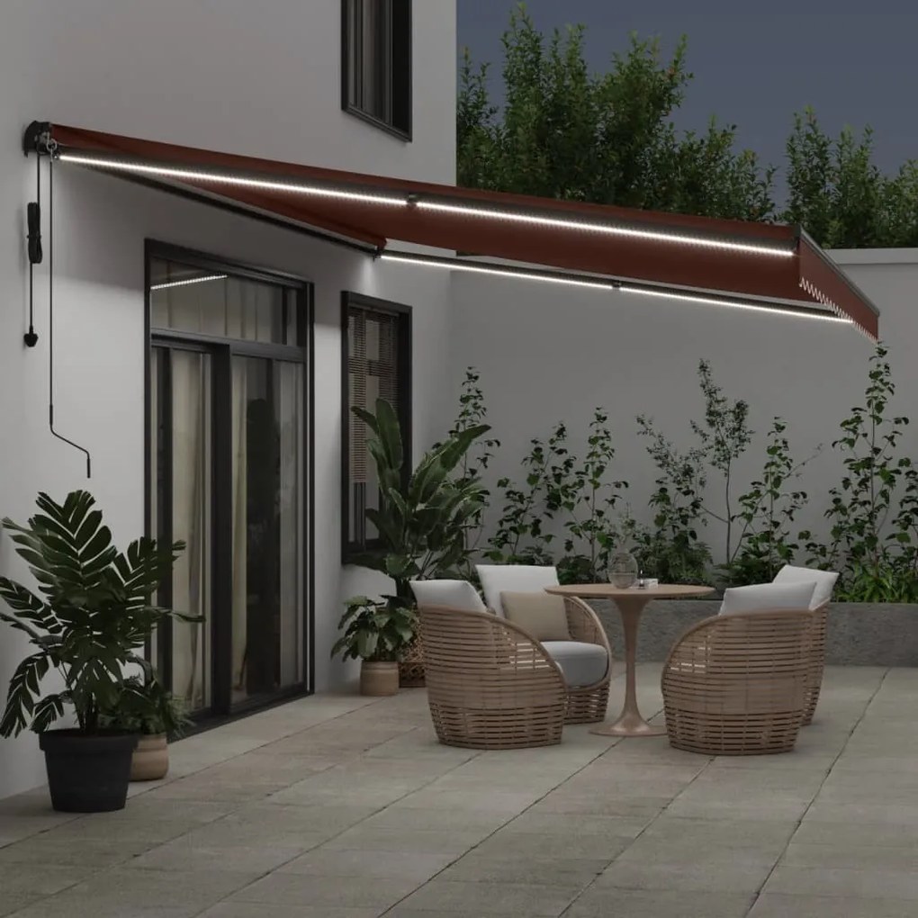 barna automata kihúzható LED-es napellenző 600 x 300 cm