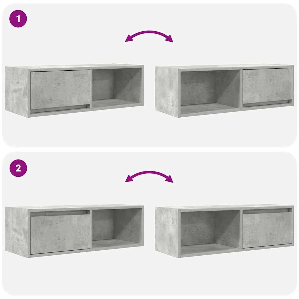 2 db betonszürke szerelt fa TV-szekrény 80x31x25,5 cm