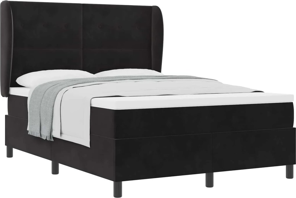 vidaXL Boxrugós ágy matracmal Fekete 190 x 140 cm Poliészter