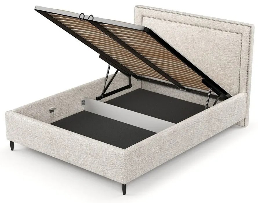 Krémszínű kárpitozott ágyneműtartós franciaágy ágyráccsal 140x200 cm Baleine – Maison de Rêve