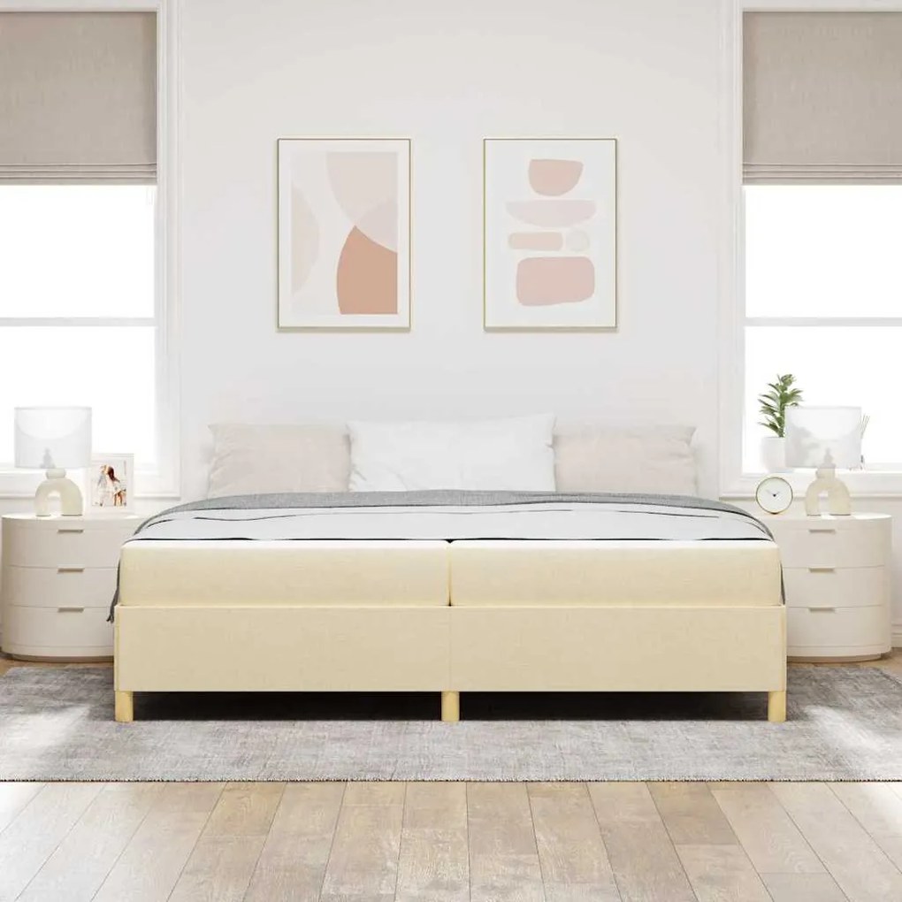 Boxrugós ágy matracmal Fehér és krém 200 x 200 cm szövet