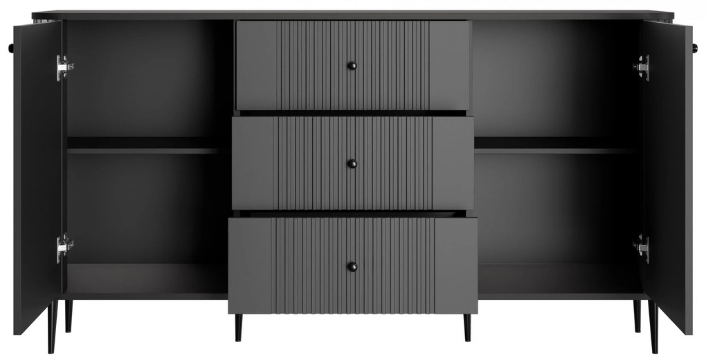 Vesper fiókos lábas komód 160 cm - fekete / fekete lábak