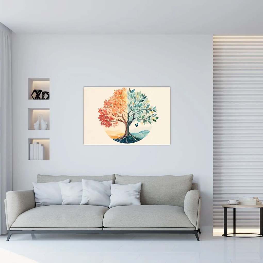 Kép – Duális fa pillangóval (90x60 cm)