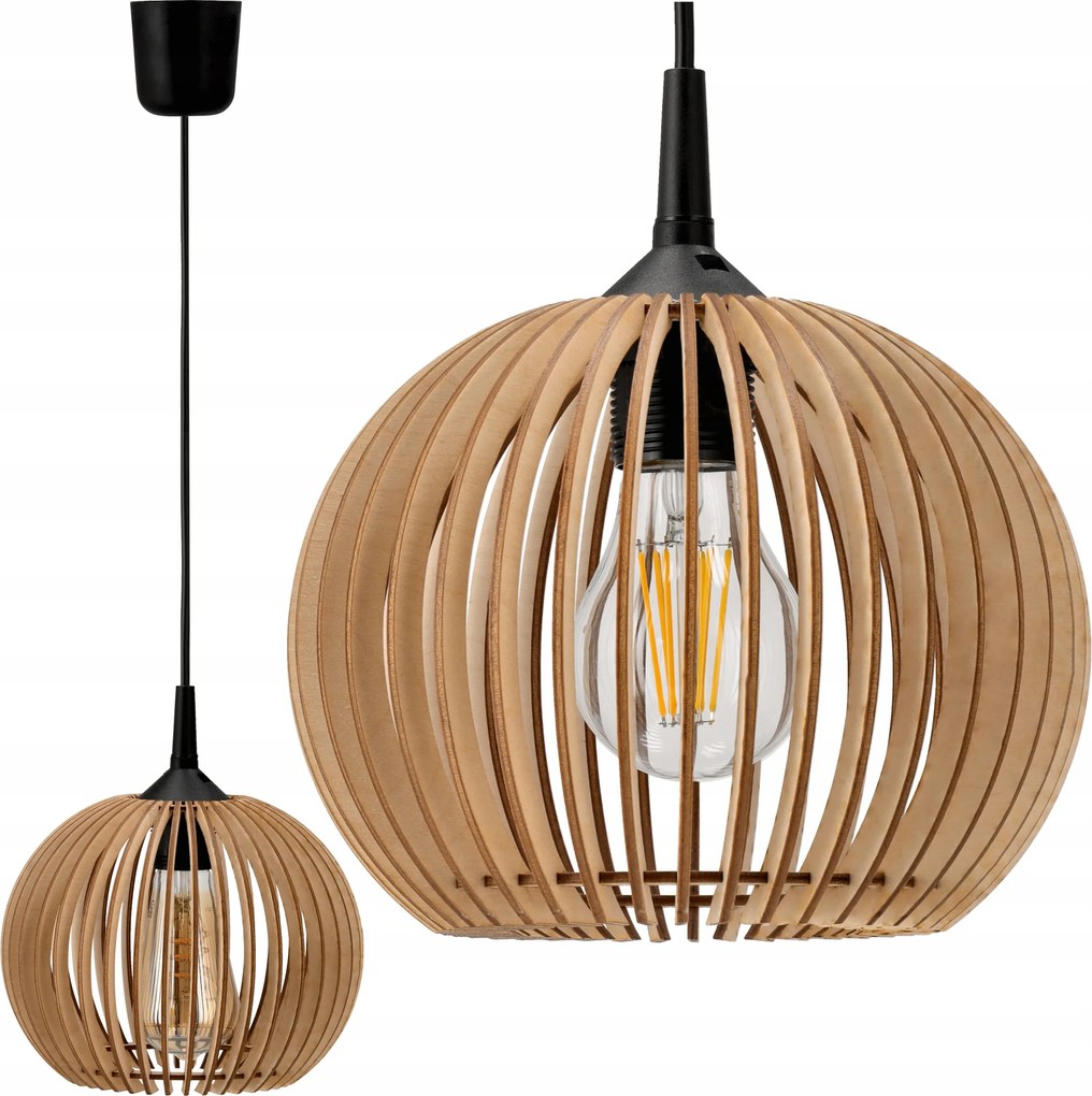 Led-es Mennyezeti Függőlámpa Fa 1xE27 Rögzítőelem a könnyű összeszereléshez