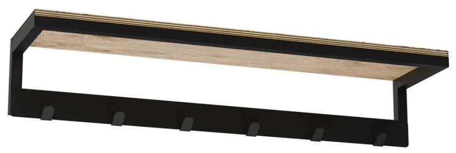 Fali törölközőtartó polccal 10x60 cm fekete