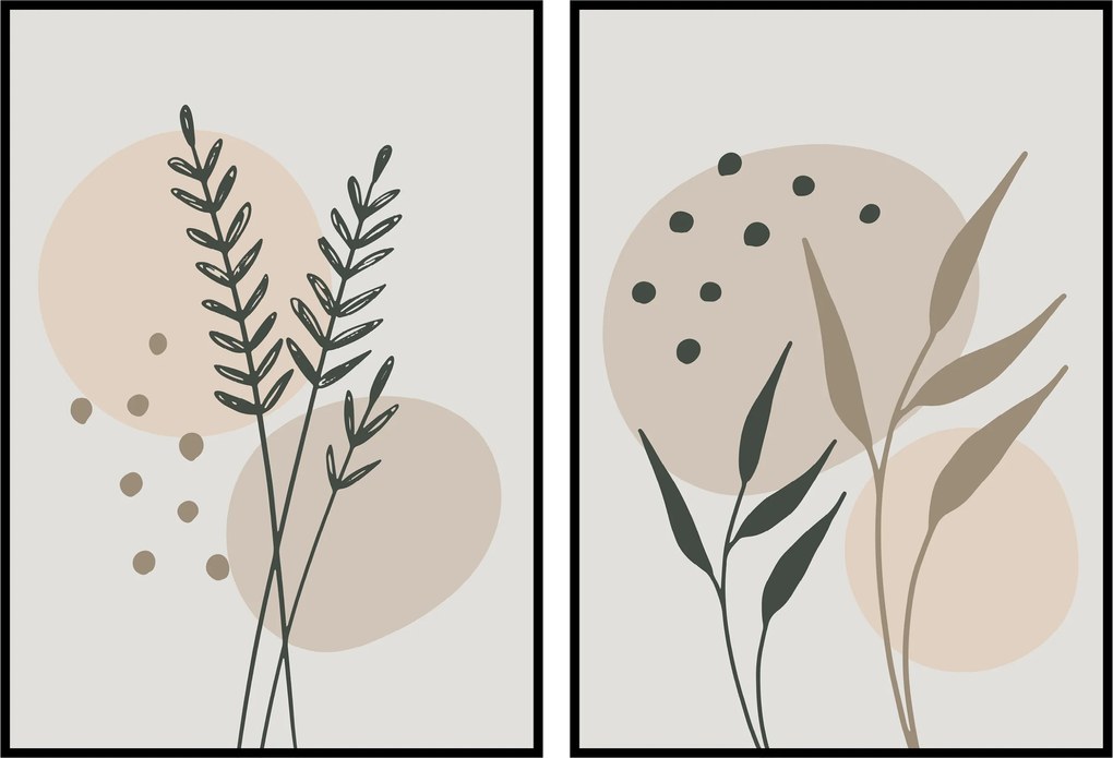 Poszter szett diptikus 2db 13x18cm Virágok levelek grafika növény botanika
