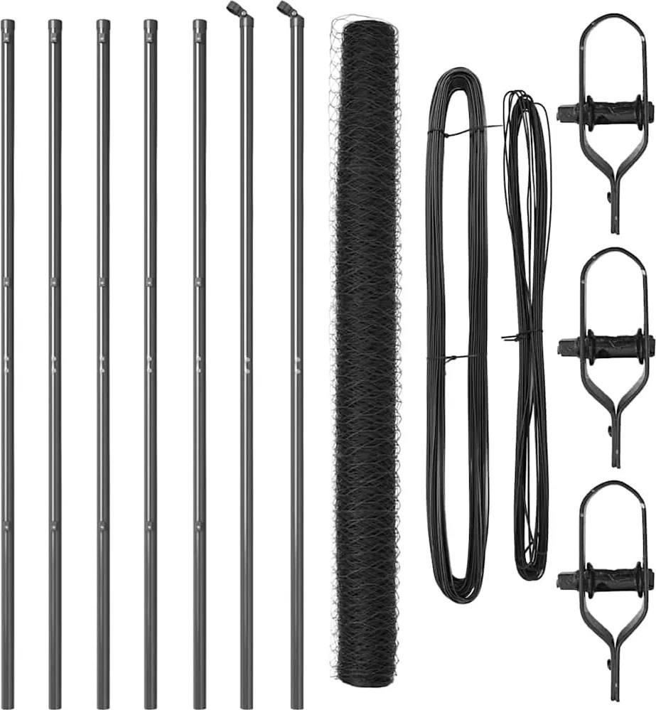vidaXL Kerítésoszlop Szürke 10 x 1,6 m (50 mm háló) Acél és PVC