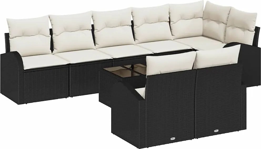 vidaXL Kerti Kanapé Szett Fekete és Krém 55 x 55 x 37 cm polirattan