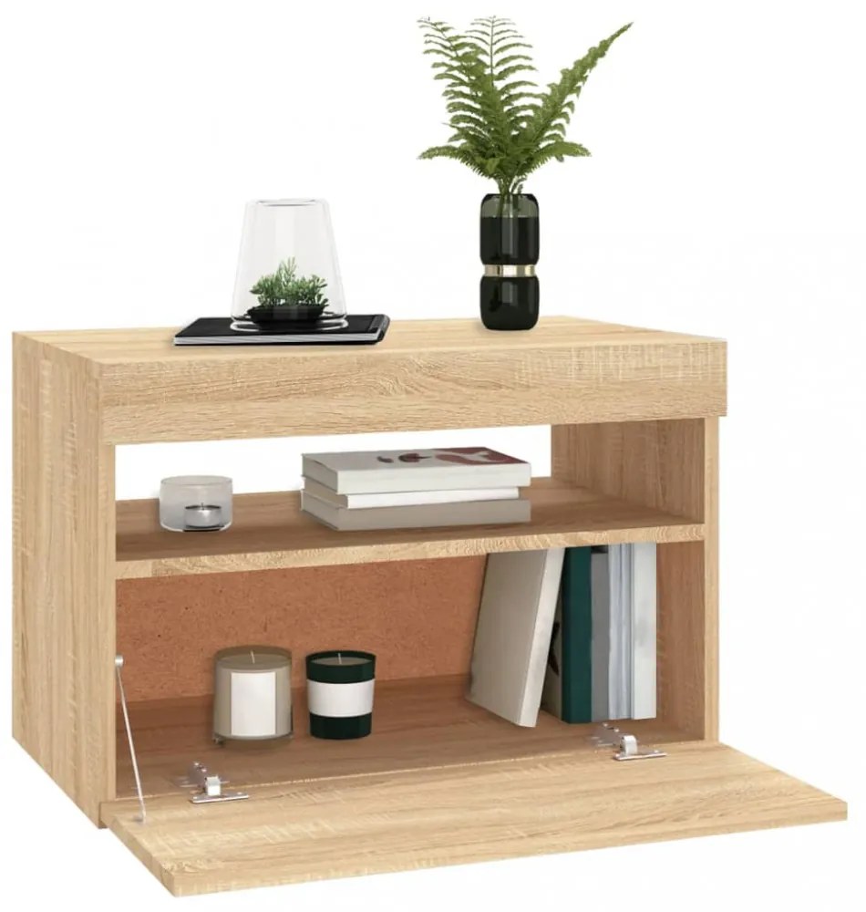 2 db sonoma tölgy színű TV-szekrény LED-lámpákkal 60x35x40 cm