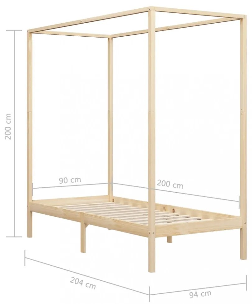 tömör fenyőfa baldachinos ágykeret 90 x 200 cm