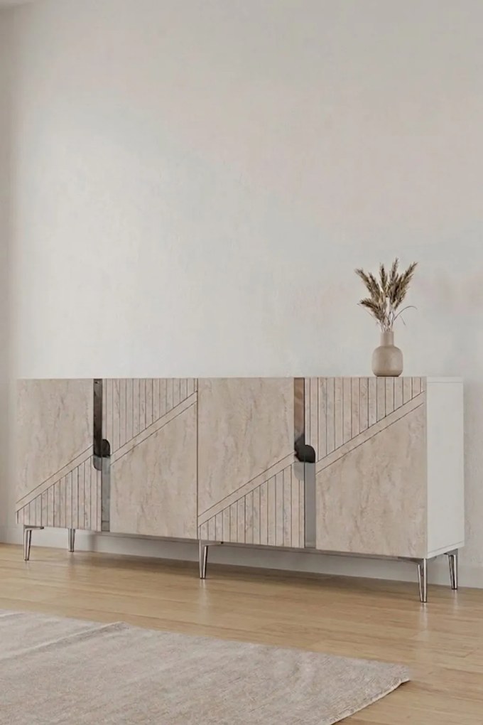 Evva komód, ezüst-fehér, 125 cm