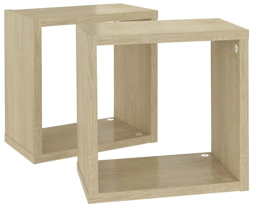 2 db sonoma-tölgyszínű forgácslap fali kockapolc 26x15x26 cm
