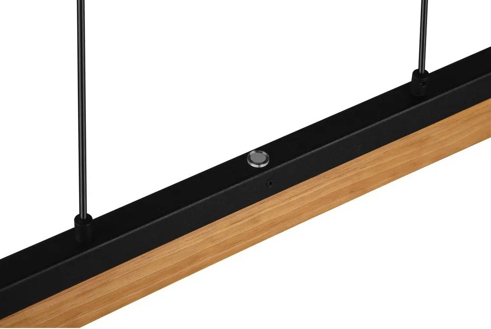 Matt fekete LED függőlámpa fa búrával Kerala – Trio