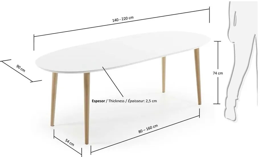Fehér bővíthető étkezőasztal fehér asztallappal 90x140 cm Oqui – Kave Home