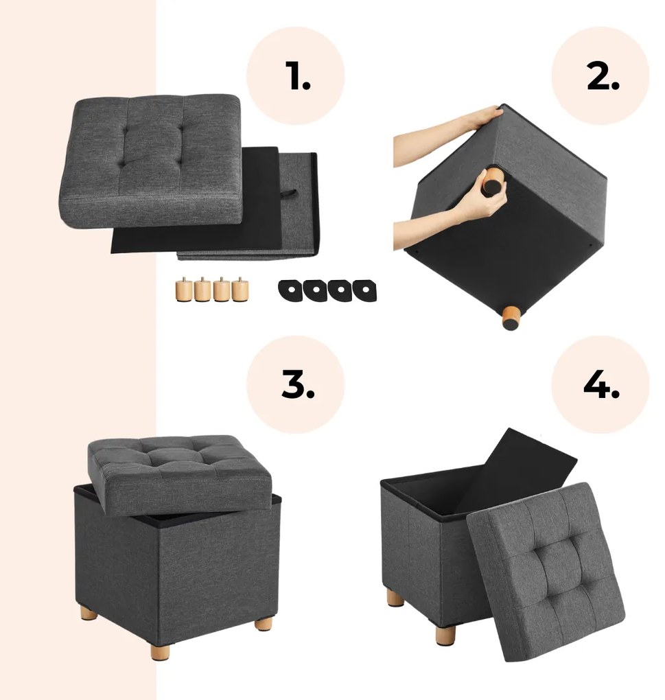 OTO lábas tárolós puff, 38x38x40cm, antracit Jurhan