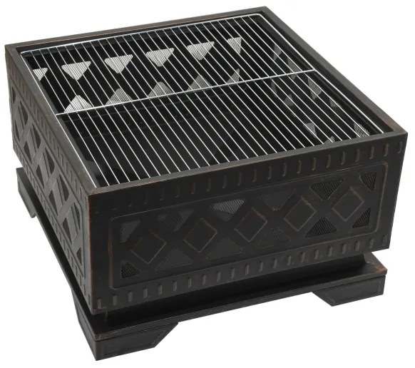 Hordozható fa tűzrakóhely rostéllyal fekete/patina