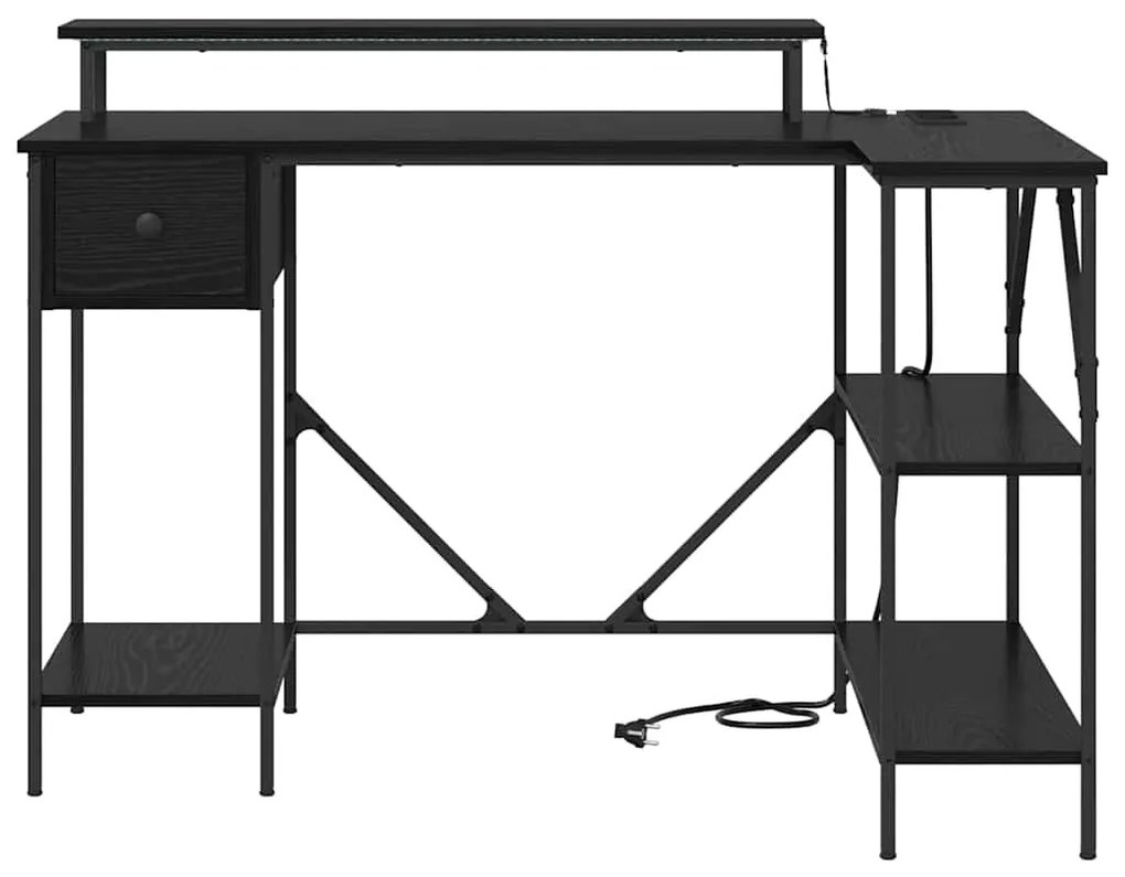 Asztal LED -es lámpákkal Musta tammi 120 x 79 x 86.5 cm Faanyag