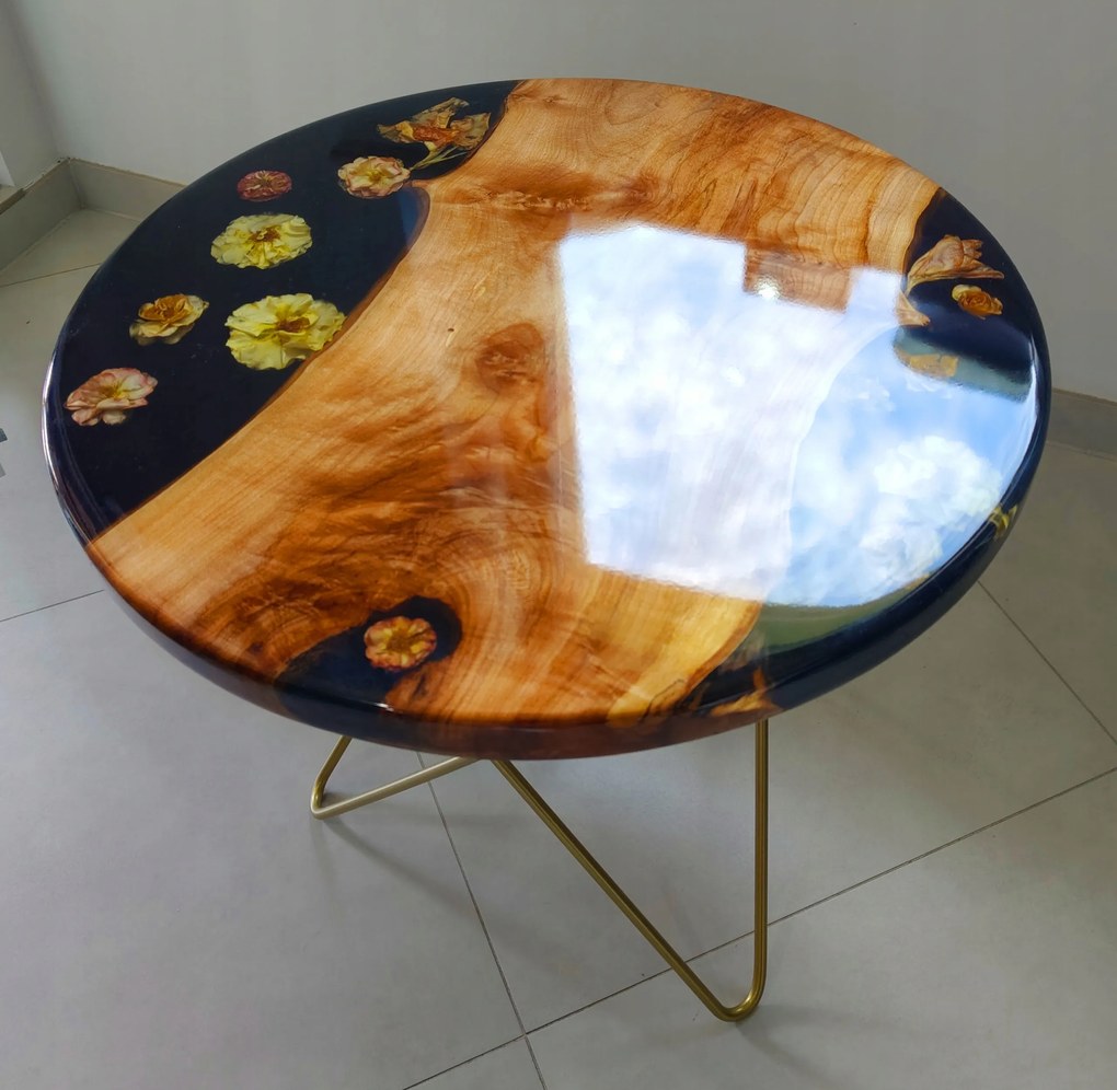 Dohányzóasztal Virágok Gyantában Kerek Loft 60 cm