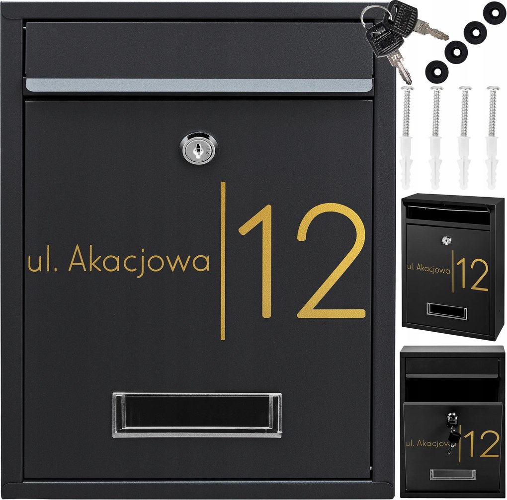 Postaláda Fekete Rib Arany Mintás Felirat