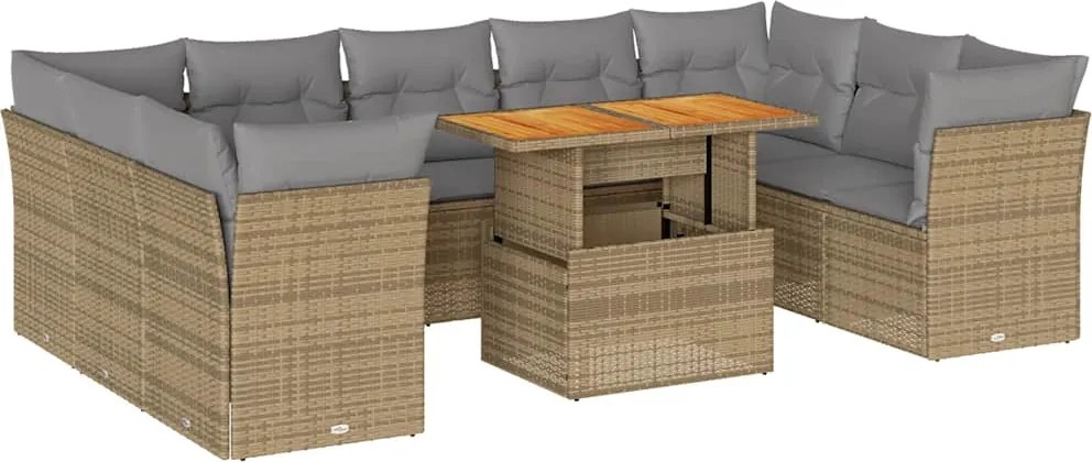 vidaXL 10 részes bézs polyrattan kerti ülőgarnitúra párnával