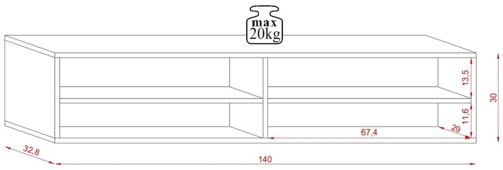 TV-szekrény 140 cm, matt fehér/magasfényű fehér színkombinációban DERBY
